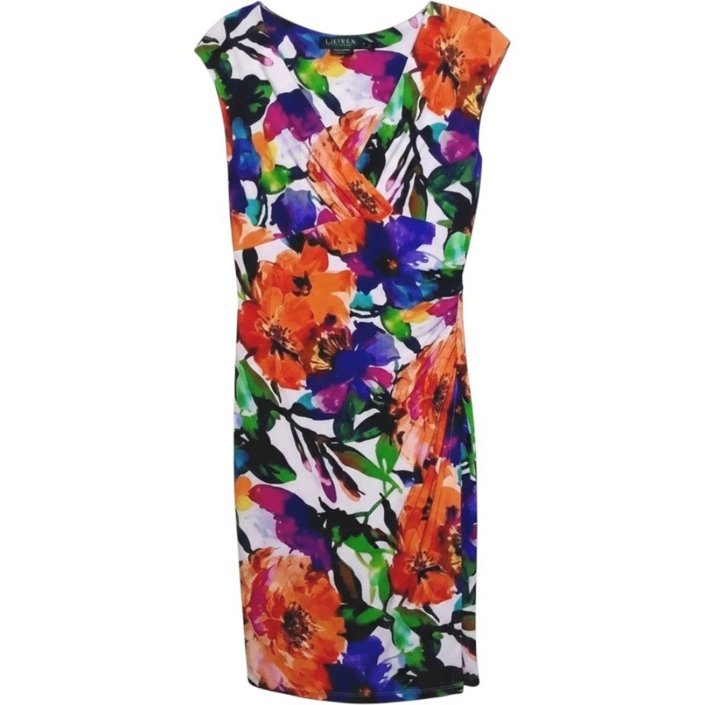 LAUREN‎ RALPH LAUREN Sheath Dress Womens 6P Multicolor RN41381 Floral Ruched